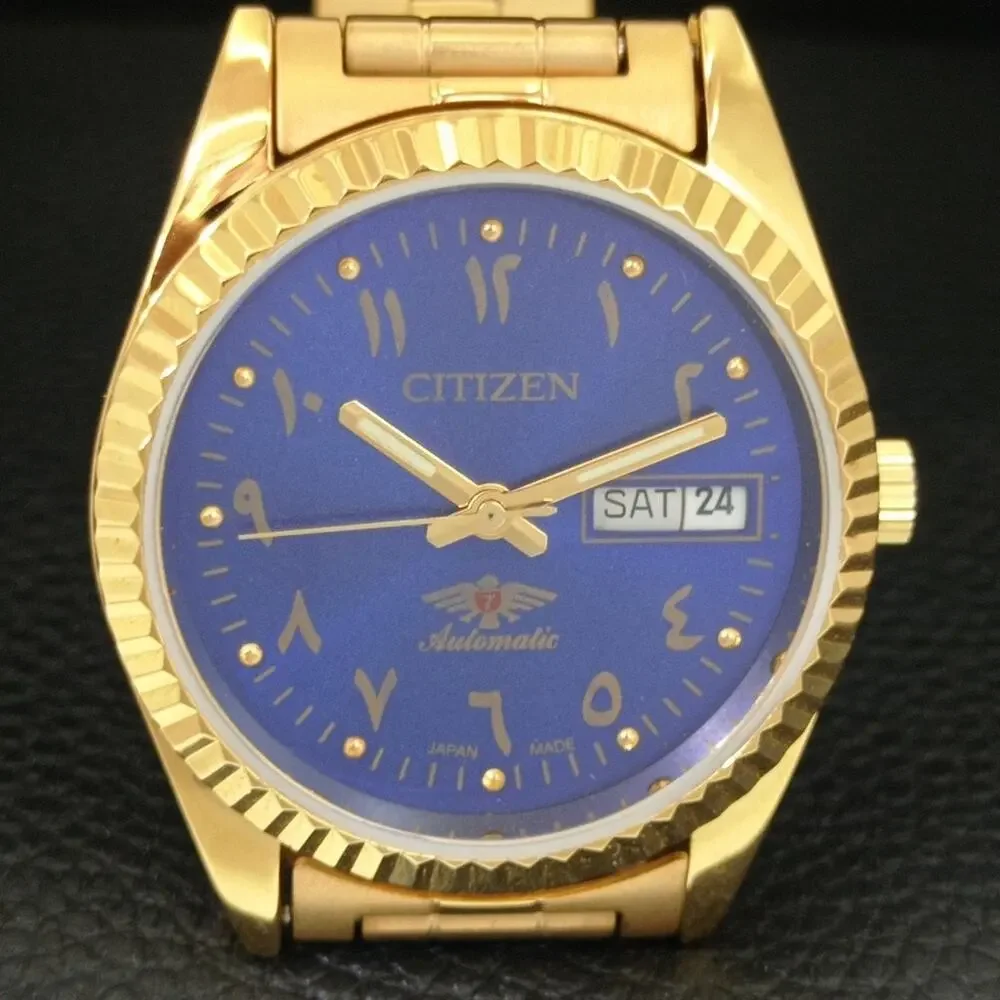 Vintage 1977 Citizen Automatic Mens Gold Watch W/daydate & Blue accents